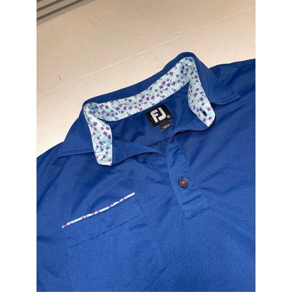 FootJoy FJ Tour Logo Polo in Royal Blue with Floral Detail‎ Size M - Picture 2 of 7